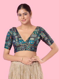 Position Printed Multi Brocade Overlap Blouse