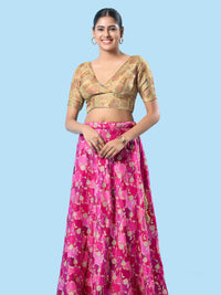 Position Printed Multi Brocade Overlap Blouse