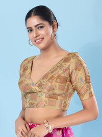 Position Printed Multi Brocade Overlap Blouse
