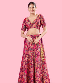 Position Printed Multi Brocade Overlap Blouse