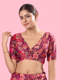 Position Printed Multi Brocade Overlap Blouse