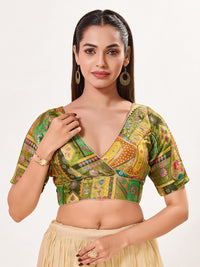 Position Printed Multi Brocade Overlap Blouse
