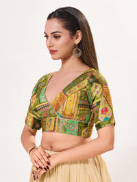 Position Printed Multi Brocade Overlap Blouse