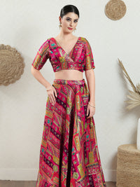 Position Printed Multi Brocade Overlap Blouse