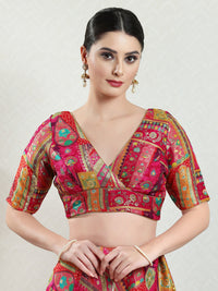Position Printed Multi Brocade Overlap Blouse