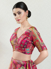 Position Printed Multi Brocade Overlap Blouse