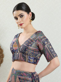 Position Printed Multi Brocade Overlap Blouse