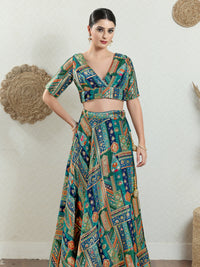 Position Printed Multi Brocade Overlap Blouse