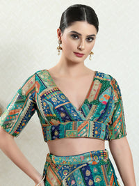 Position Printed Multi Brocade Overlap Blouse