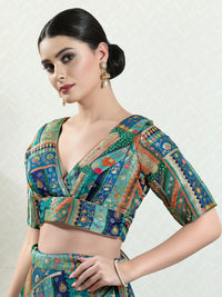Position Printed Multi Brocade Overlap Blouse