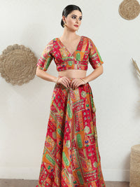 Position Printed Multi Brocade Overlap Blouse