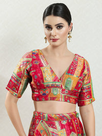 Position Printed Multi Brocade Overlap Blouse