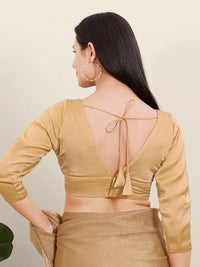 Satin Three Quarter Sleeves Solid V Neck Blouse