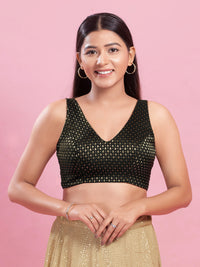 V Neck Brocade Piping Blouse