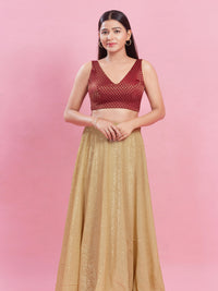 V Neck Brocade Piping Blouse