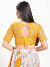 Net High Neck Embroidery Blouse