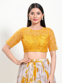 Net High Neck Embroidery Blouse