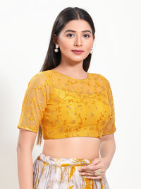 Net High Neck Embroidery Blouse