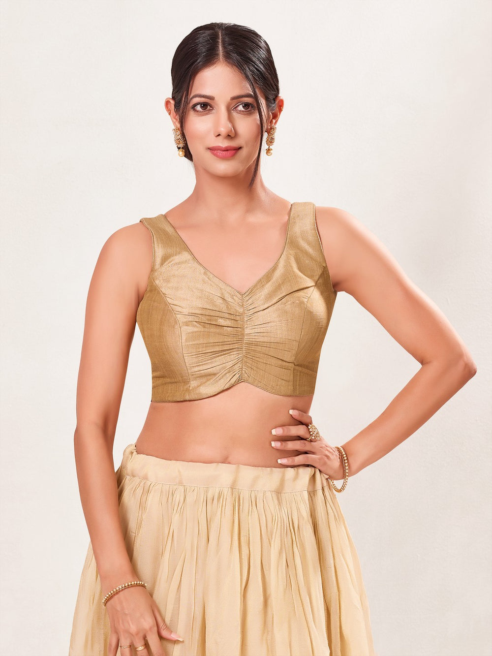 Vamas Silk Solid Rouching Blouse