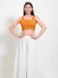 Ikat Cotton Round Neck Piping Sleeveless Blouse