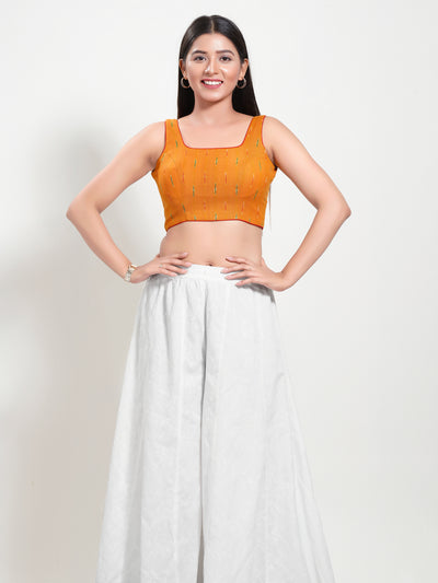 Ikat Cotton Round Neck Piping Sleeveless Blouse