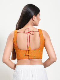 Ikat Cotton Round Neck Piping Sleeveless Blouse