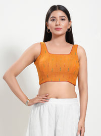 Ikat Cotton Round Neck Piping Sleeveless Blouse