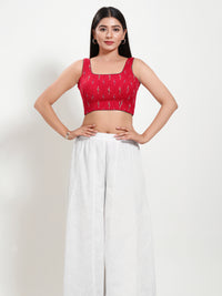 Ikat Cotton Round Neck Piping Sleeveless Blouse