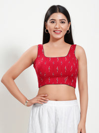 Ikat Cotton Round Neck Piping Sleeveless Blouse