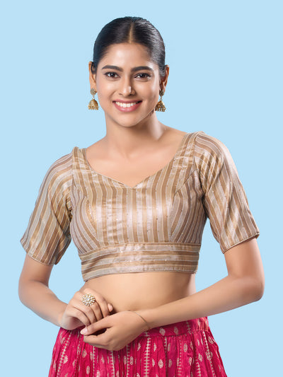 Zari Weaved Lines Brocade Yoke Blouse