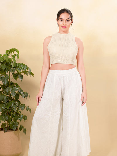 Off White Crocheo High Neck Collar Blouse