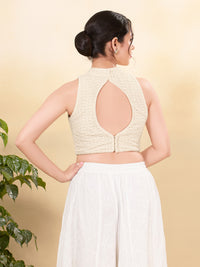 Off White Crocheo High Neck Collar Blouse
