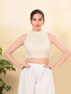 Off White Crocheo High Neck Collar Blouse