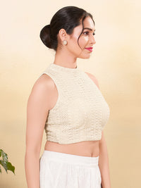 Off White Crocheo High Neck Collar Blouse