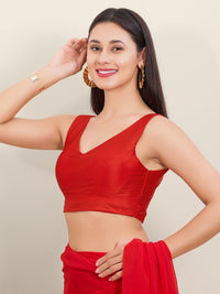 Vamas Silk V Neck Yoke Sleeveless Blouse