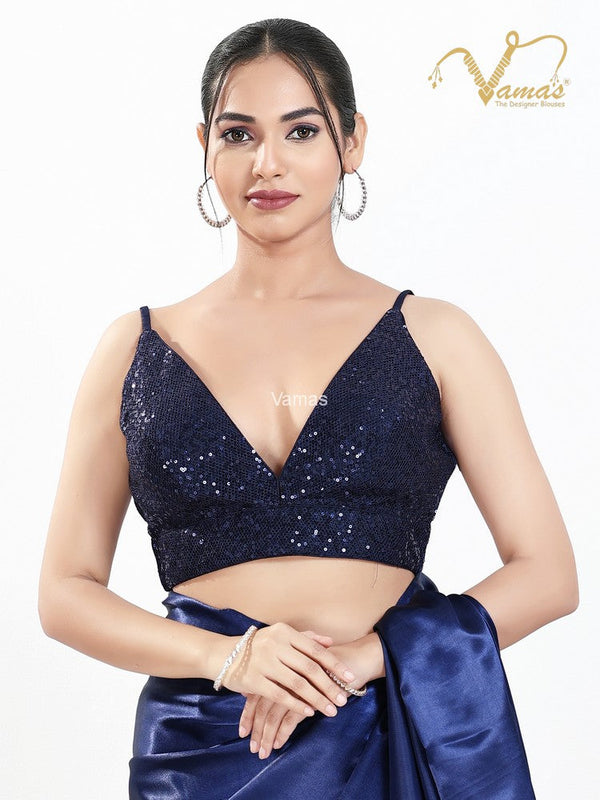 Vamas Women's Sequence Padded Back Open Sleeveless Saree Blouse ( VFJ-271.SP )