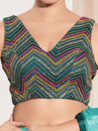 Thread Zari Zig Zag V Neck Pastel Blouse