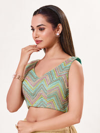 Thread Zari Zig Zag V Neck Pastel Blouse