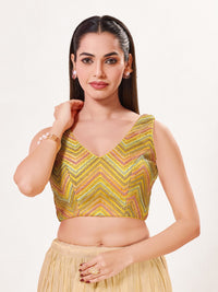 Thread Zari Zig Zag V Neck Pastel Blouse