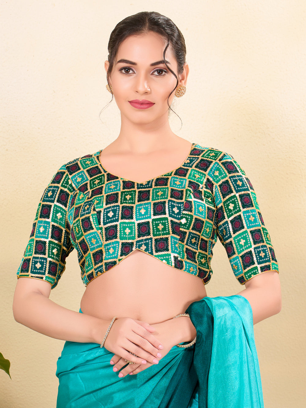 Square Embroidery Sequence Chinon Blouse
