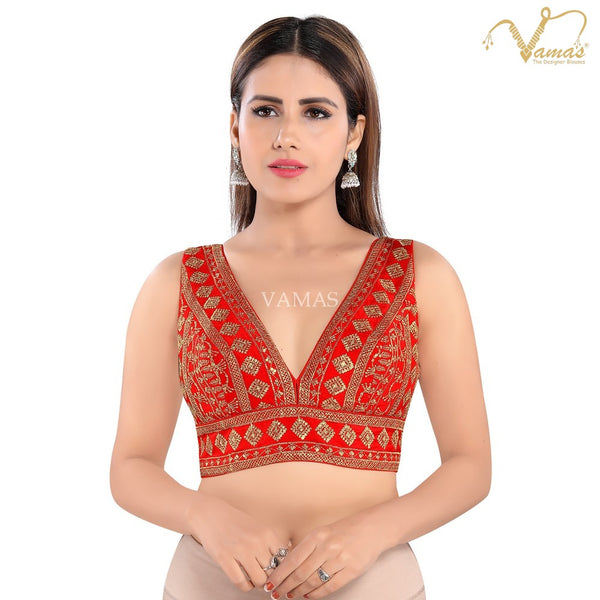 Vamas Women's Art Silk Padded Back Open Sleeveless Saree Blouse ( VFJKP-28 )
