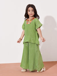 Girls Embroidered Kaftan Top With Palazzo Co-Ord Set