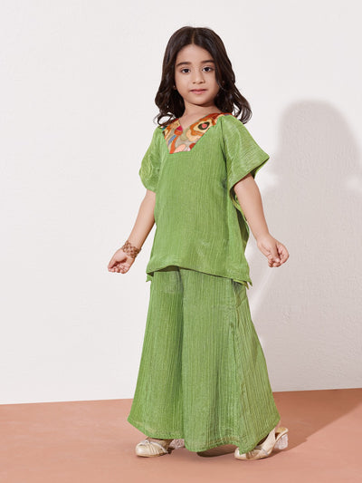 Girls Embroidered Kaftan Top With Palazzo Co-Ord Set