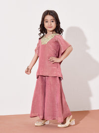 Girls Embroidered Kaftan Top With Palazzo Co-Ord Set