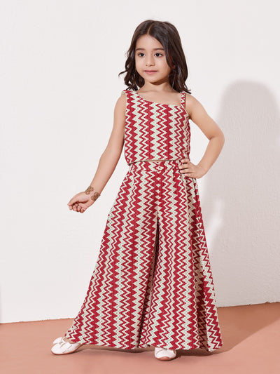 Girls Printed Crop Top With Palazzo Co-Ord Set