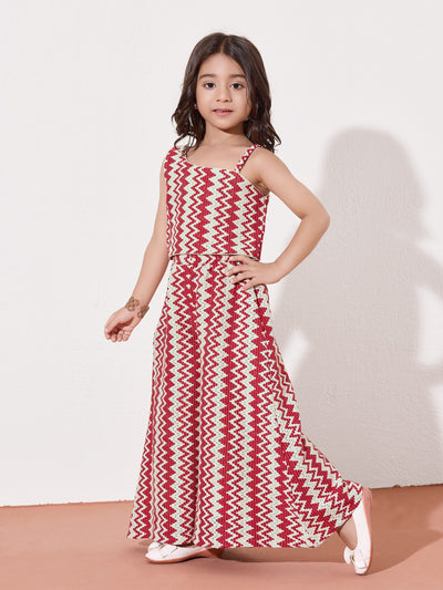 Girls Printed Crop Top With Palazzo Co-Ord Set