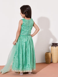 Girls Ethnic Co-Ord Set With Crop Top, Flared Palazzo & Dupatta