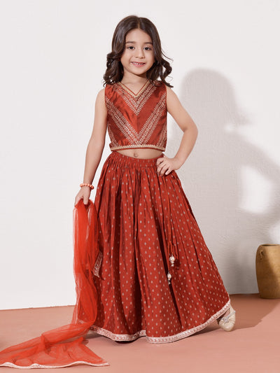 Girls Embroidered Ethnic Lehenga Choli Set With Dupatta