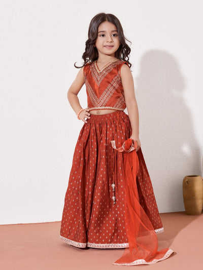Girls Embroidered Ethnic Lehenga Choli Set With Dupatta