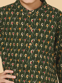 Boys Printed Cotton Kurta And Pyjama Set